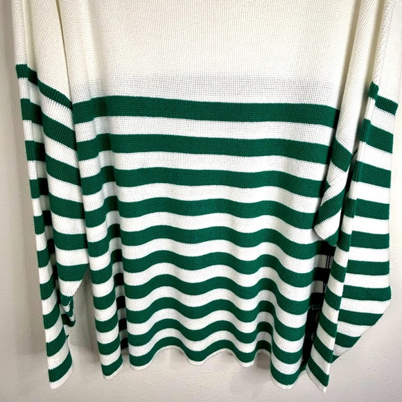 Cyrus Women’s 3X Striped Sweater White Green Loose Knit Lightweight Oversized - Picture 5 of 8